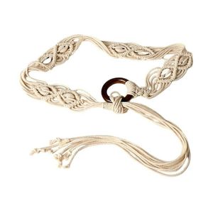 Handwoven Bohemian Macrame Waist Belt, Decorated with Shells and Wooden Loop