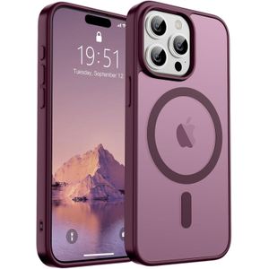 Magnetic for iPhone 15 Pro Case (Compatible with MagSafe) (Military Grade Drop Protection) Translucent Matte Shockproof Phone Case, Wine Red