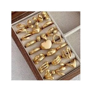 SHEIN 6pcs Metal Geometric Heart Shaped Rings-No Box (Mixed Styles)