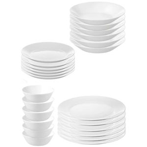 24-Piece Porcelain Dinner Set Includes 6 Dessert Plates, 6 Deep Plates, 6 Flat Plates, And 6 Soup Bowls. Dishwasher And Microwave Safe. White.