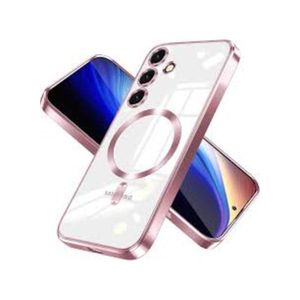 For Samsung Galaxy A16 5G/4G Magnetic Case, Compatible with MagSafe, Built-in Camera Lens Protector, Luxury Plating Soft TPU Clear Shockproof Slim Thin Cover -Pink.