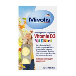 Mivolis D3 Chewable Vitamin D3 Tablets for Children, 60 Chewable Fruit Flavors, Ages 4 and Up