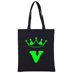 tote bag black High quality 100% lines handbag white distinctive design and shapes, multi-use (travel/lecture/club/work), letter V green crown