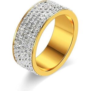 Fayrouz Jewelry خاتم من الفولاذ المقاوم للصدأ مطلي بالذهب عيار 18 قيراطًا من فيروز للمجوهرات، مرصع بأحجار الراين، إكسسوار مجوهرات أنيق للرجال والنساء للاستخدام اليومي (ذهبي، 10)