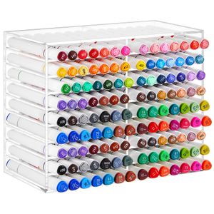 BEST MEDIA Acrylic Marker Organizer Clear 126-Capacity Art Marker and Pencil Holder with 18 Compartments Desktop Display Stand for Pens Brushes and Office Supplies Storage Clear