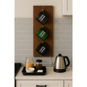 Coffee Mug Holder Vertical Hanging Natural Wood - Kitchen Organizer and Coffee Corner - 55 * 15cm - 3 Hook Without Mugs - Hanging Place