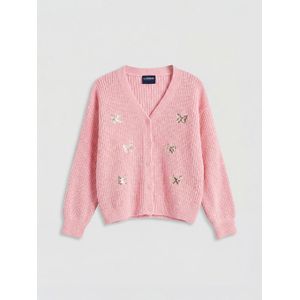 LC Waikiki V Neck Embellished Girl's Knitwear Cardigan