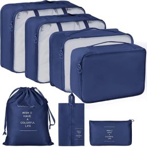 Travel Organizer Set, Lightweight Suitcase Organizers with Laundry Bag or Toiletry Bag, Laundry Organizer (7 Pieces, Navy)