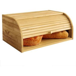 Bamboo Bread Box Space Saving Rustic Roll-Top Bread Bin for Countertop - Store Bread Cake and Baked Goods with Cloth Bread Bag and Unique Pull-Out Shelf - 15 x 9.8 inches