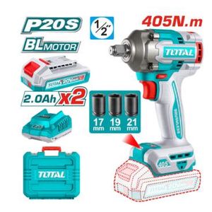 TOTAL 20V Cordless 1/2" Impact Wrench 405Nm with 2 Batteries & Charger – TIWLI2045