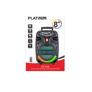 Platinum Portable Bluetooth Party Speaker 8 Inch Woofer, Karaoke Speaker with Mic Input, USB, TF Card, AUX, LED Lights, Remote Control – Model AH-825