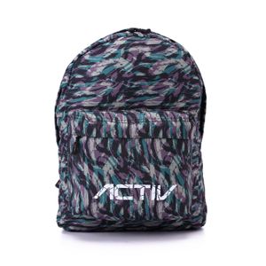 Activ Self Pattern Backpack with Front Pocket – Black, Green & Grey