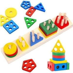 Educational Montessori Wooden Shape Sorting and Stacking Puzzle
