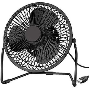 Mini USB desk fan, metal, black color, quiet and lightweight, adjustable, for home and office use