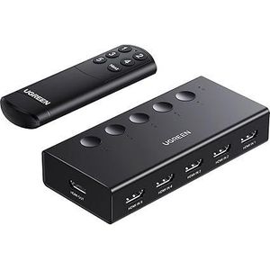 Ugreen مفتاح HDMI رقم 90512، 5 مداخل ومخرج واحد، يدعم دقة 4K بمعدل 60 هرتز، موزع HDMI مع جهاز تحكم عن بعد، صندوق اختيار منافذ، يدعم تقنية 3D CEC HDR HDCP2.2، متوافق مع PS5/4/3، Xbox، Nintendo Switch، Roku TV، Fire Stick، أسود