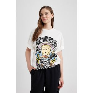 Defacto Woman Oversize Fit Short Sleeve T-Shirt - Off White