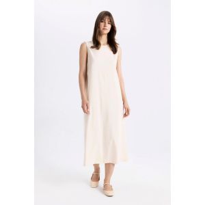 Defacto Woman Regular Fit Long Sleeve Knitted Dress - Beige