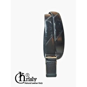 Chrisly Natural Genuine Elegant Black Leather Belt Handmade 3.5cm width Luxury Imported Buckle 