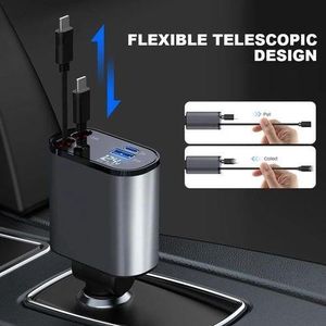 Car Retractable Fast Charging Cable 4in1 – 120W Fast Car Charger with 2 Years Warranty