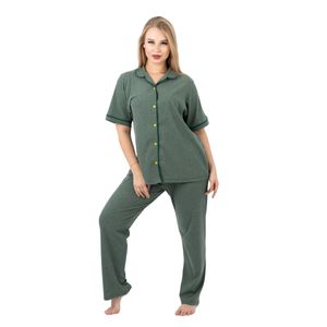 Zecotex Women's Classic Cotton Plus Size Pajama Set – Short Sleeve Button-Up Top & Long Pants 