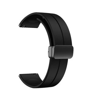 سوار ساعة بمشبك مغناطيسي قابل للطي مقاس 22 مم - سوار ساعة رياضي من السيليكون الناعم للنساء والرجال، سوار ساعة من السيليكون أسود