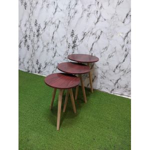 طقم طاولات متداخلة - طاولات قهوة وجانبية عصرية بتصميم بسيط وارجل خشبية - تصميم موفر للمساحة لغرفة المعيشة او غرفة النوم او المكتب (تصميم دائري - 6)