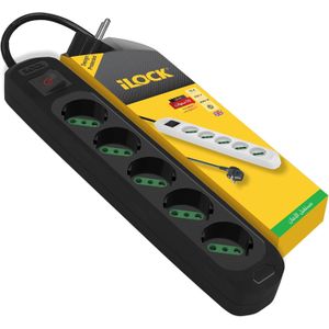iLOCK I-Look Power Strip, 5 outlets with switch, 3500 watts, (Black color, 1.5 meters)