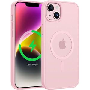 جراب iPhone 15 رفيع وشفاف ومغناطيسي ومقاوم للصدمات، غطاء هاتف بمواصفات عسكرية لحماية فائقة من السقوط - وردي فاتح