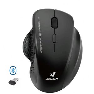 Jertech W500 Wireless Mouse – Dual Mode Bluetooth + 2.4G – Silent Click – Rechargeable USB-C – 2400 DPI – 6 Buttons – Lightweight – Black