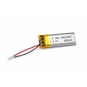 بطارية ليثيوم بوليمر قابلة للشحن 400mAh 3.7V موديل 400930 مقاس 4x9x30 مم مع موصل للأجهزة الإلكترونية الصغيرة