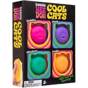 Teenie NeeDoh Cool Cats Squishy Stress Ball Toy Set 4 Pack Cuddles Jinxy Whiskers Frisky Colorful Sensory Fidget Balls for Anxiety Relief Focus and Tactile Play for Kids Teens Adults Aged 3 Plus