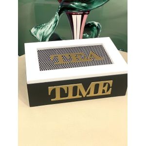 Wooden Tea Box, 6 Compartments, Black - Size 25x16 cm