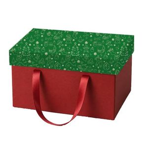 Christmas Gift Box with Decorative pattern Lid Red Storage Container, Holiday Theme Wrapping Box 