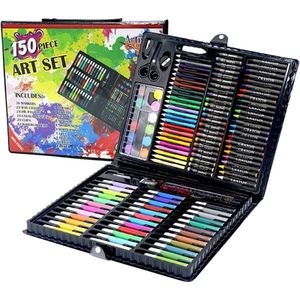 KINSPORY 150 Pcs Portable Inspiration & Creativity Coloring Art Set Painting & Drawing Supplies Kit, Markers, Crayons, Colour Pencils - Black