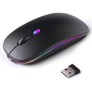 KANMABPC Wireless Bluetooth Mouse, Rechargeable LED Dual Mode Mouse (Bluetooth 5.2 and USB Receiver) Portable Silent Mouse,for Laptop/Desktop/Tablet(Black)