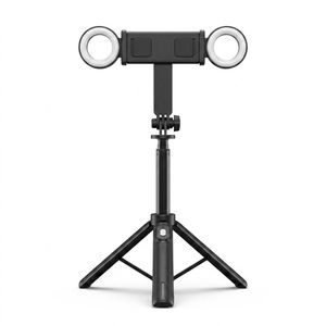 PLOKAMA Portable Live Streaming Bracket with Integrated Light and 360-Degree Rotation, Adjustable Smartphone Stand for Content Creators and Video Recording, Sleek Black Finish, Lightweight Design