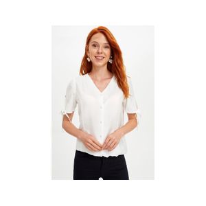 Defacto Woman V Neck Regular Fit Short Sleeve Shirt - Ecru
