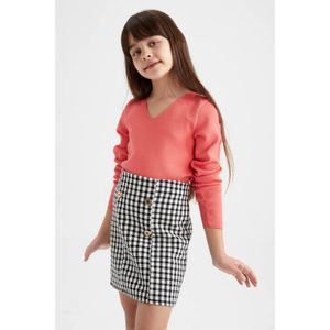 Defacto Girl Crop V-Neck Pullover - Salmon