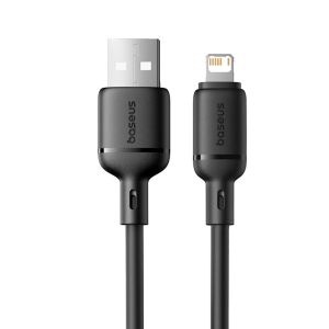Baseus كابل شحن سريع ونقل بيانات من USB إلى Lightning بشدة تيار 2.4 أمبير وطول 2 متر من سلسلة سيلكي - أسود   