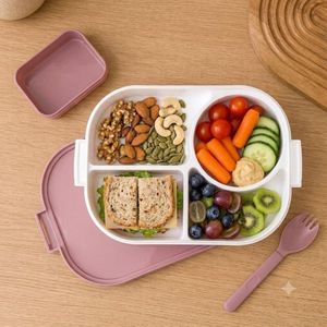 Plan A Classic Ice Cream Lunch Box, Divided Meal Organizer Lunch Box with Extra Sauce Fruit Snack Container with Spoon Fork Clear Lid for School, College, Work