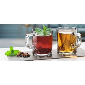 City Glass Stone Tea Mug Set - Clear mugs with a simple handle, 6 durable mugs for hot drinks, 200ml capacity, simple design for tea, coffee and beverages for all occasions from 