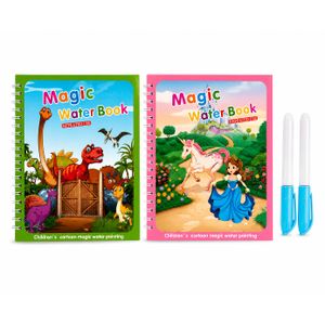 Magic Water Coloring Book Set for Kids, 2 Reusable Water Books with 2 Water Pens, Mess-Free Learning Activity Ages 3+ Dinosaur & Princess Set