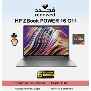 HP Preowned ZBook Power 16 G11 AMD Ryzen™ 7 8845HS - RAM 16GB - Storage SSD 1TB – GPU  AMD Radeon™ 780M Graphics - Grade B- Windows – Display 16 INCH FHD TOUCHSCREEN - English Keyboard 