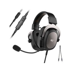 havit H2002D Black Gaming Headset, 53mm Drivers, 3.5mm Wired Connection, Detachable Omnidirectional Mic, Adjustable Headband & Protein Leather Earmuffs, 20Hz-20kHz Frequency Response, 2.0m Cable, Compatible with PC, Laptop, PS4, PS5, Xbox & Mobile