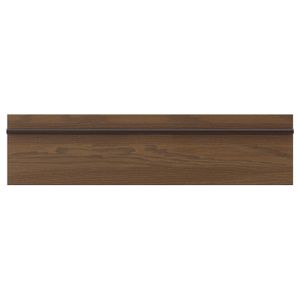 Drawer front Dark brown stained ash veneer kitchen cabinet panel with a long, solid wooden handle stretching across the width.
