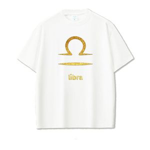 white cotton t-shirt Libra Zodiac gold 