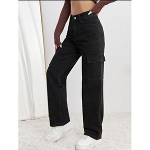 Fashion (Black 2)Women Faux Leather Cargo Pants Jogger Thick Tummy