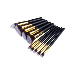 Cosmetic Brush Set - Black & Gold, 10 Pieces