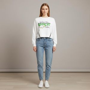 Women’s Cropped Graphic Sweatshirt - "Feeling Extra Grinchy Today" - White