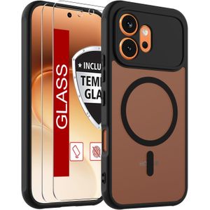 Magnetic Case for Honor 600 with MagSafe with 2 Tempered Glass  Complete Camera Protection, Soft Silicone + Frosted PC, Matte Translucent Shockproof Case, Black